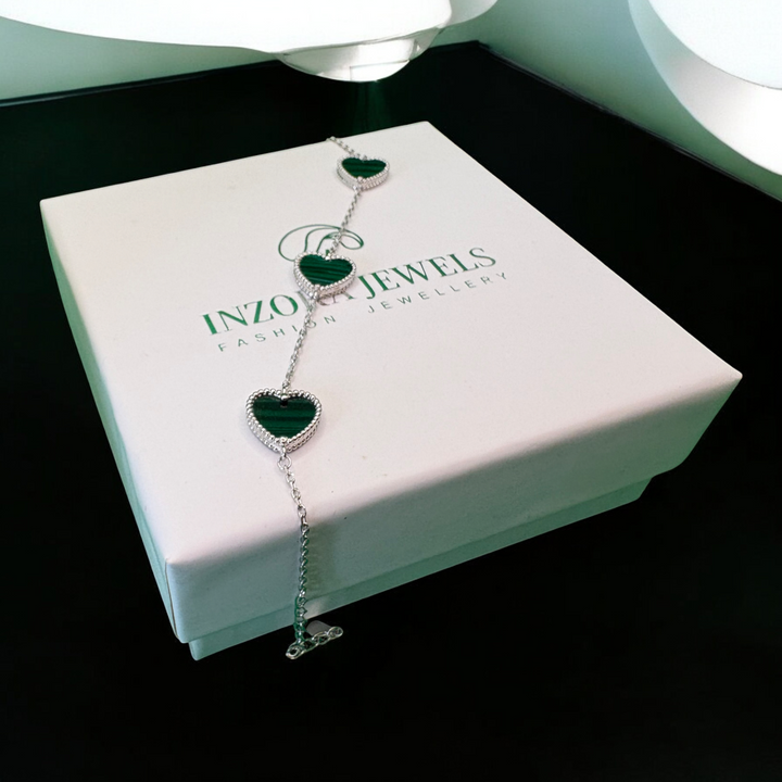 Green Heart Silver Bracelet
