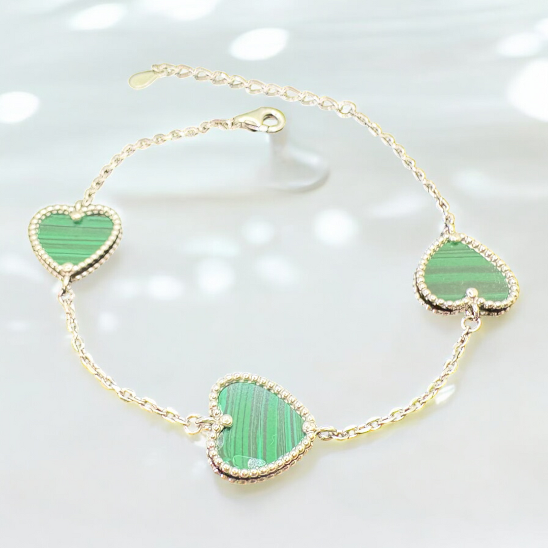 Green Heart Silver Bracelet
