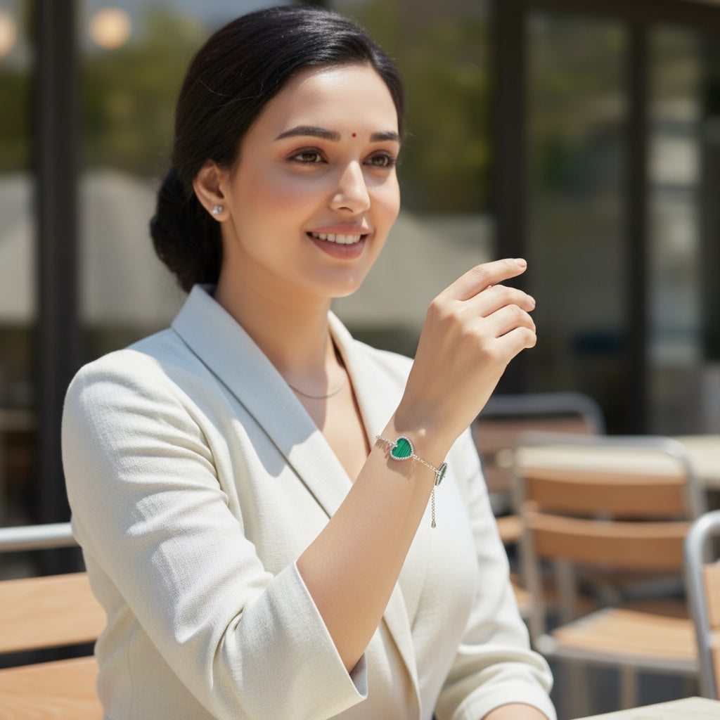 Green Heart Silver Bracelet
